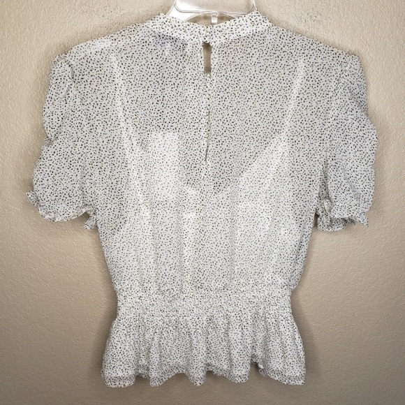NWT Wayf Puff Sleeve High Neck Top. Short Sleeve. Size Small. Dot Print. Sheer. - Picture 8 of 12